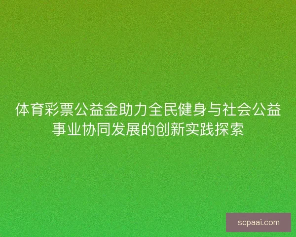 体育彩票公益金助力全民健身与社会公益事业协同发展的创新实践探索